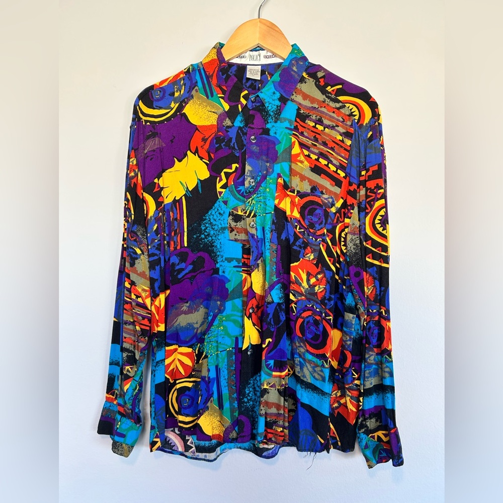 Vintage Policy Studio Men's Long Sleeve Button Down! Funky Print, Size Large!